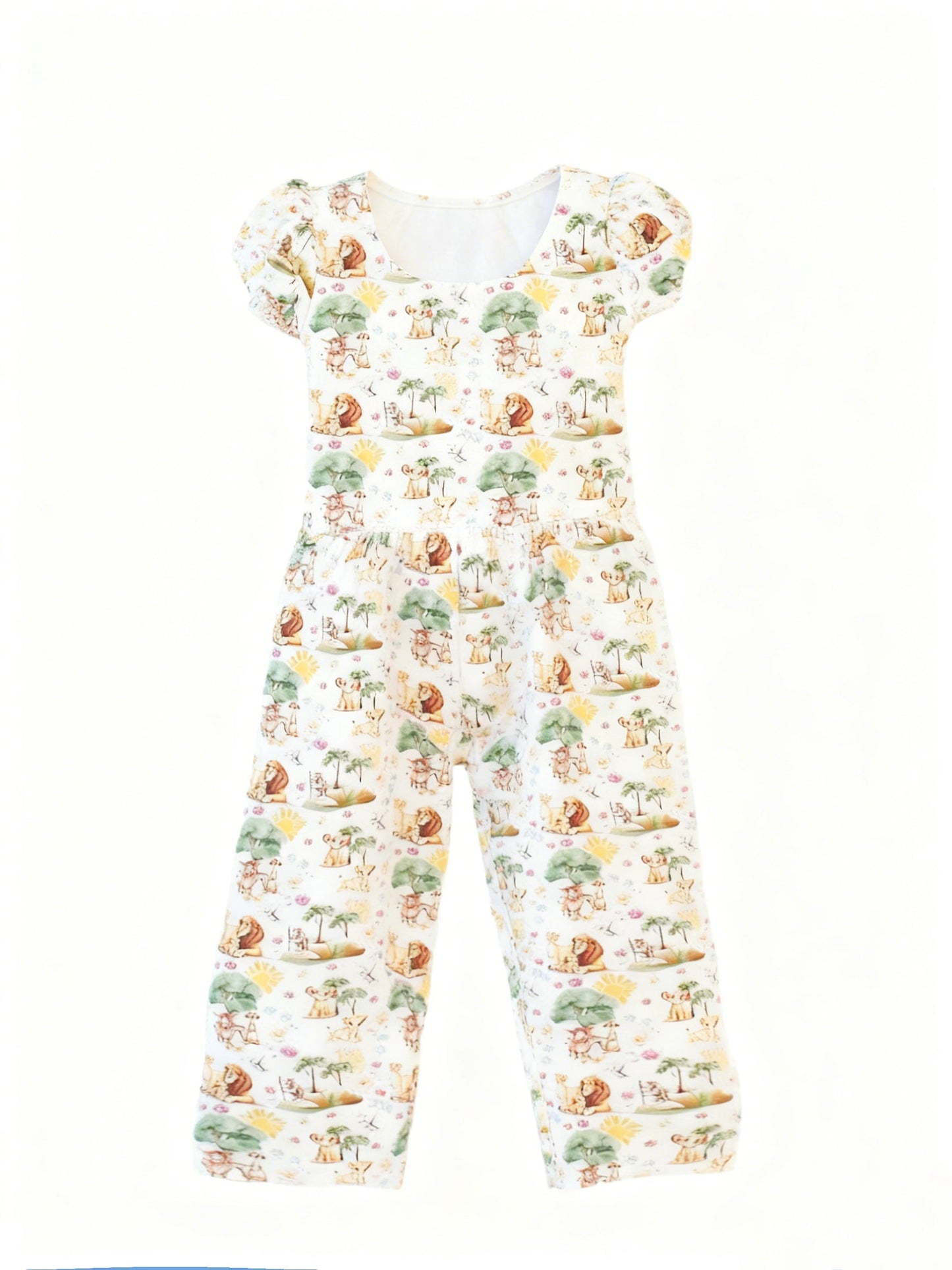 ( Moq 5 ) Preorder Baby Girls Short Sleeves Lions Cartoon Pockets Jumpsuit