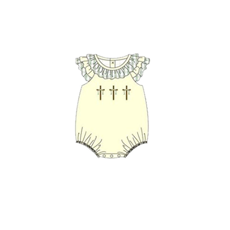 ( Moq 5 ) Preorder Baby Girls Infant Short Sleeves Crosses Easter Bubble Romper