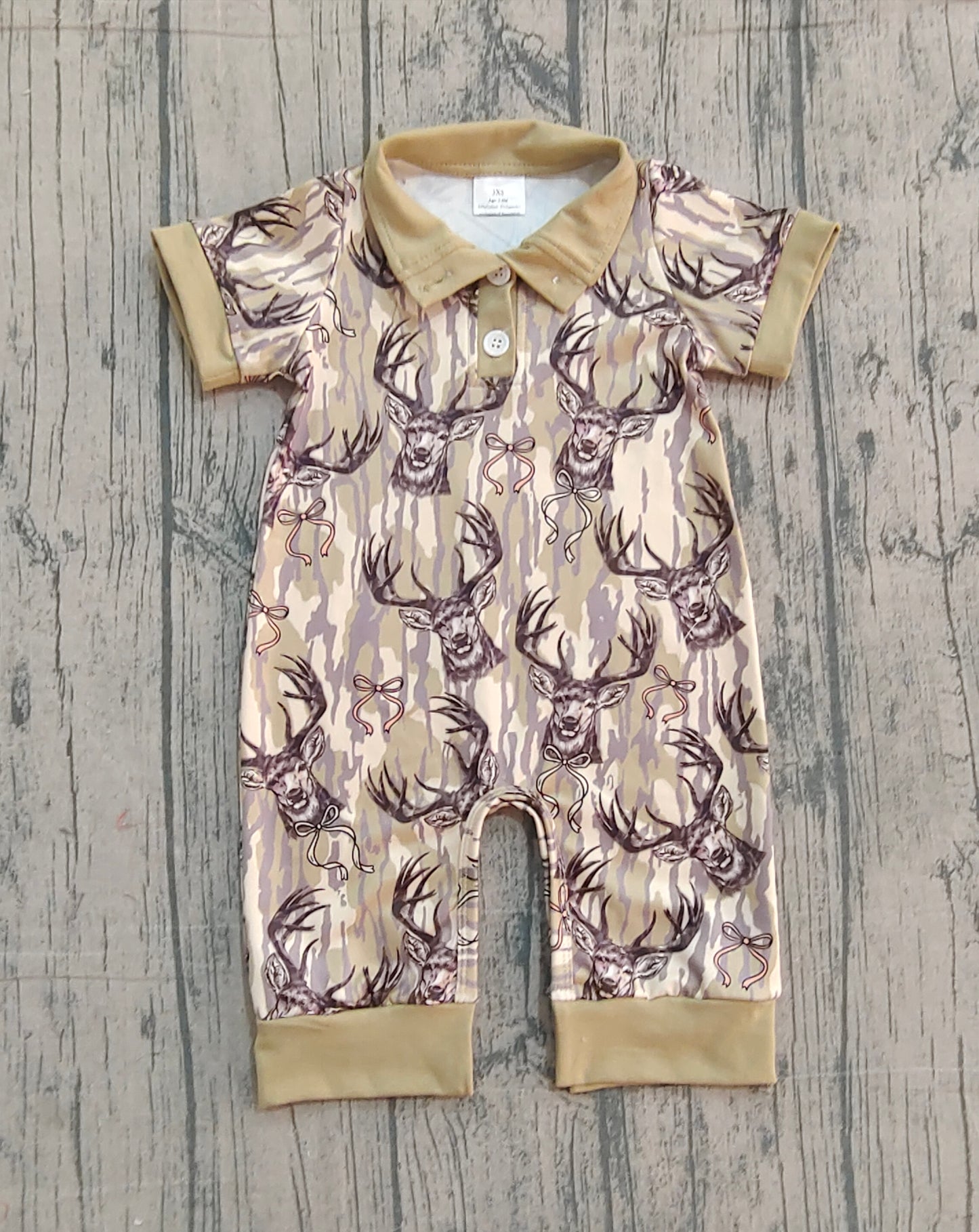 Baby Boys Short Sleeves Deer Camo Hunting Buttons Romper RTS