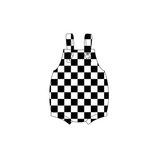 ( Moq 5 ) Preorder Baby Kids Infant Sleeveless Black Checked Bubble Romper