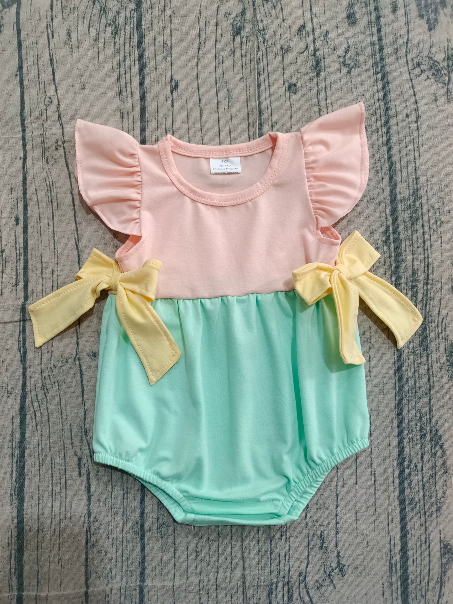 Baby Girls Infant Short Sleeves Yellow Bows Green Bubble Summer Romper RTS