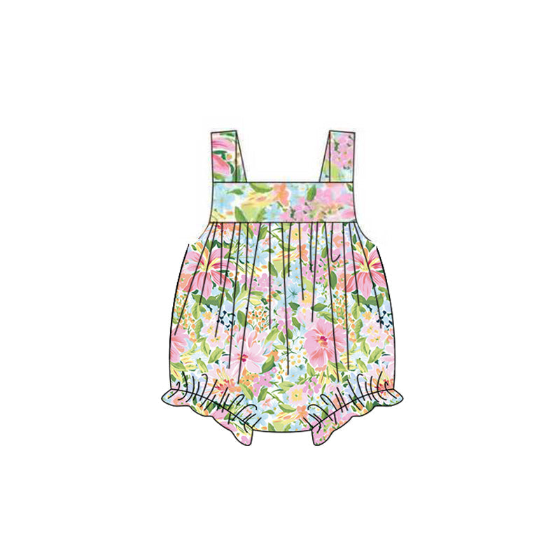( Moq 5 ) Preorder Baby Girls Infant Straps Flower Bubble Summer Romper