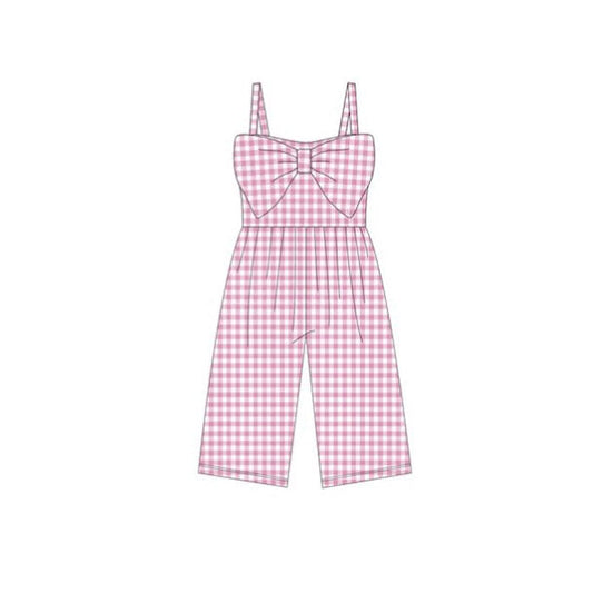 ( Moq 5 ) Preorder Baby Girls Sleeveless Pink Plaid Bow Pants Jumpsuits