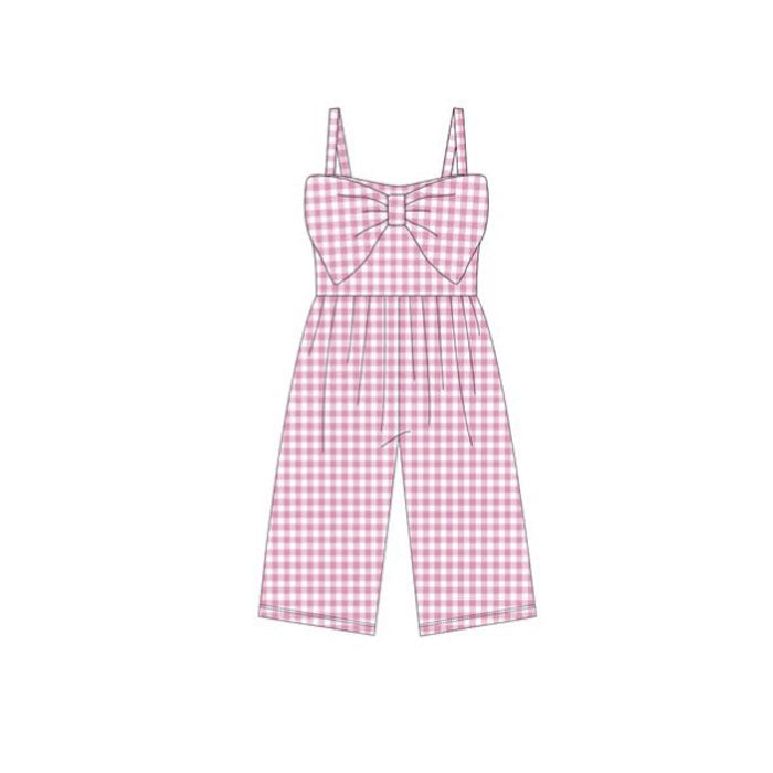 ( Moq 5 ) Preorder Baby Girls Sleeveless Pink Plaid Bow Pants Jumpsuits