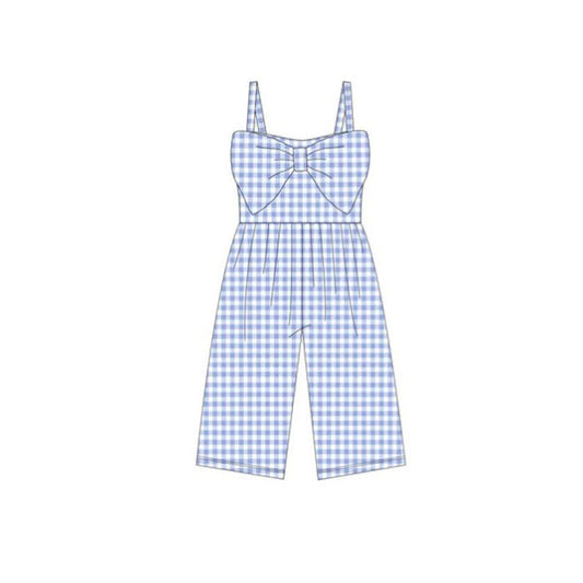 ( Moq 5 ) Preorder Baby Girls Sleeveless Blue Plaid Bow Pants Jumpsuits
