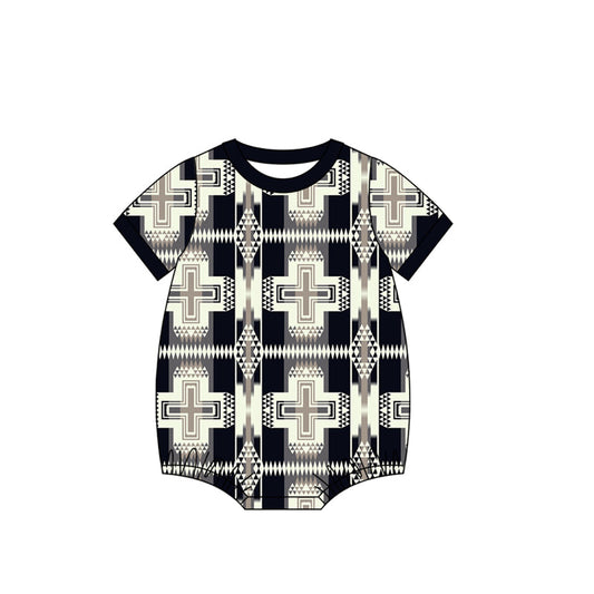 ( Moq 5 ) Preorder Baby Boys Short Sleeves Western Aztec Black Bubble Romper