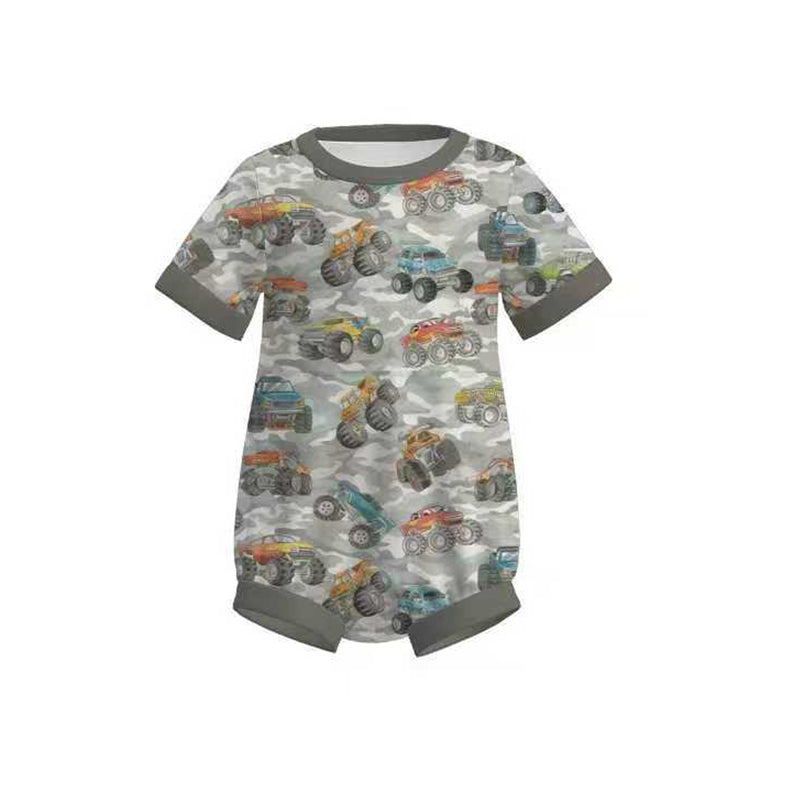 ( Moq 5 ) Preorder Baby Boys Infant Short Sleeves Trucks Camo Grey Romper