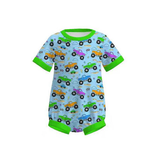 ( Moq 5 ) Preorder Baby Boys Infant Short Sleeves Trucks Summer Romper