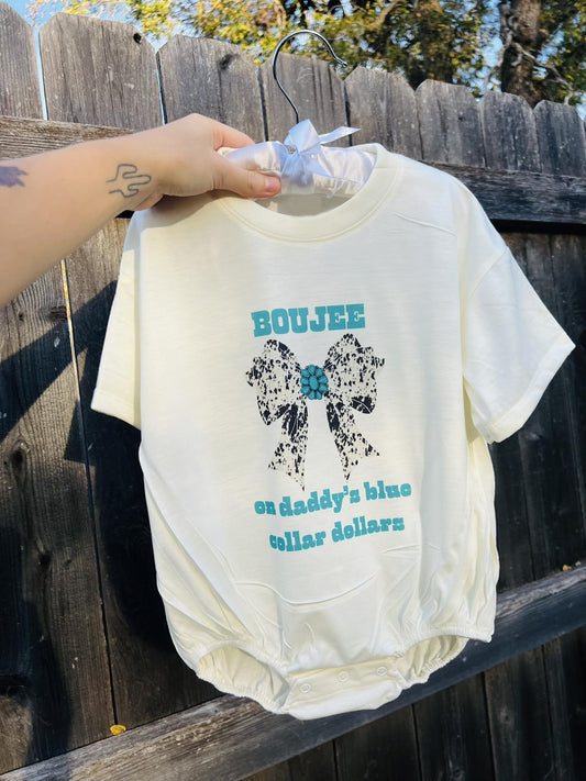( Moq 5 ) Preorder Baby Girls Short Sleeves Turquoise Bows Western Bubble Romper