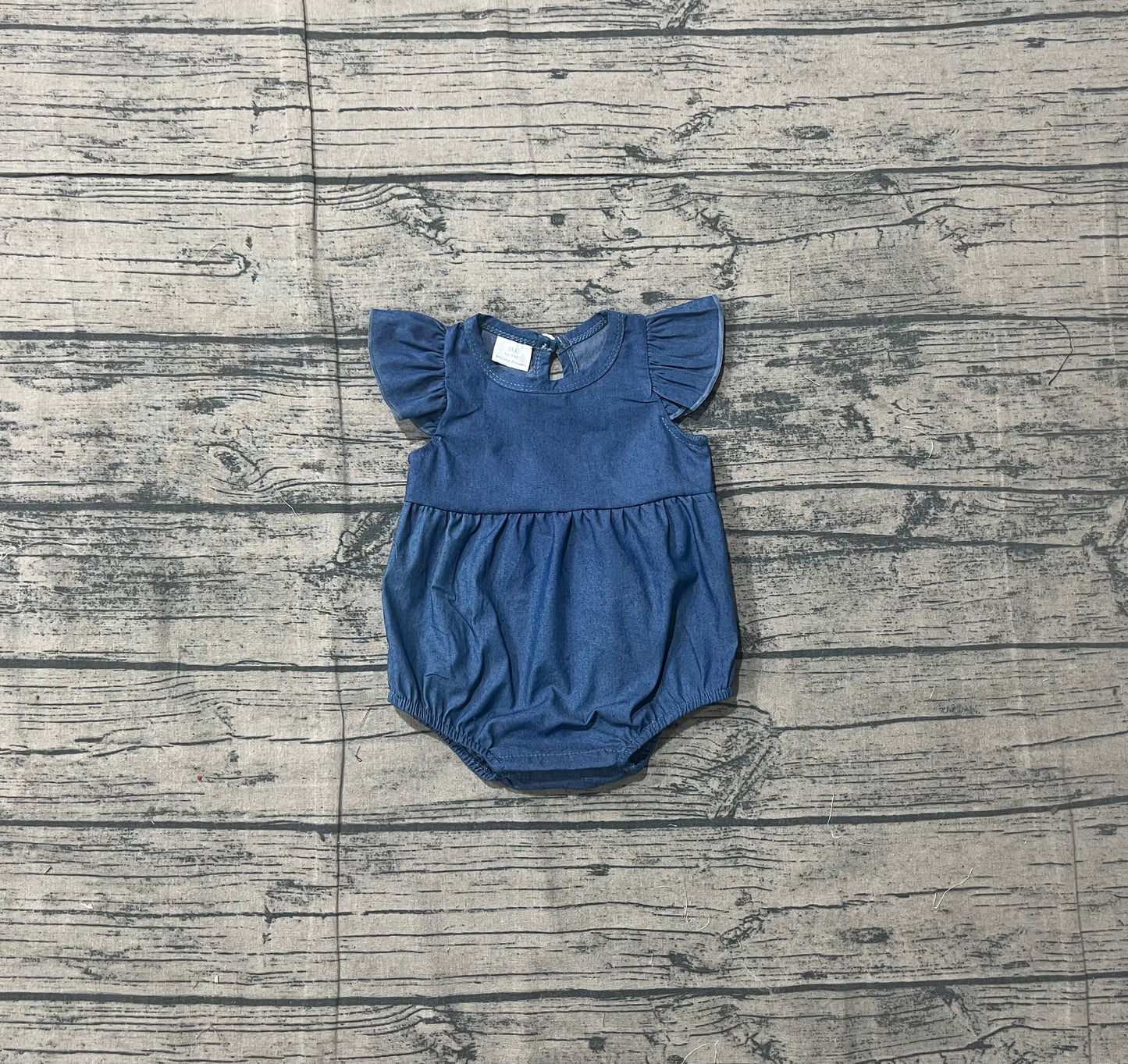 Baby Girl Infant Blue Short Sleeves Buttons Pocket Bubble Romper RTS