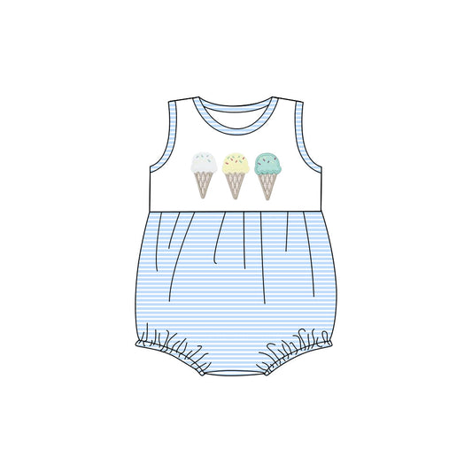 ( Moq 5 ) Preorder Baby Boys Sleeveless Popsicles Blue Stripes Bubble Romper