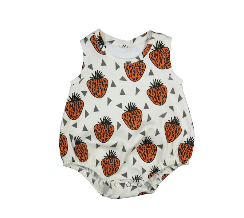 ( Moq 5 ) Preorder Baby Girls Infant Sleeveless Strawberry Bubble Romper