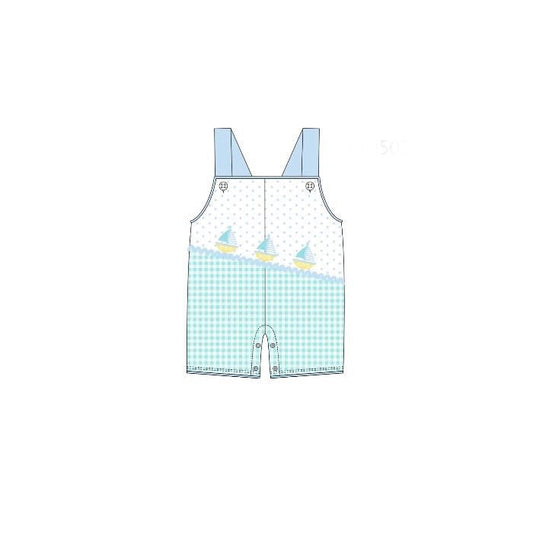 ( Moq 5 ) Preorder Baby Boys Sleeveless Boats Green Plaid Dots Shorts Romper