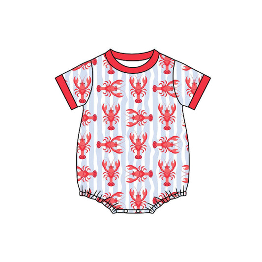 ( Moq 5 ) Preorder Baby Boys Short Sleeves Crayfish Strips Bubble Romper