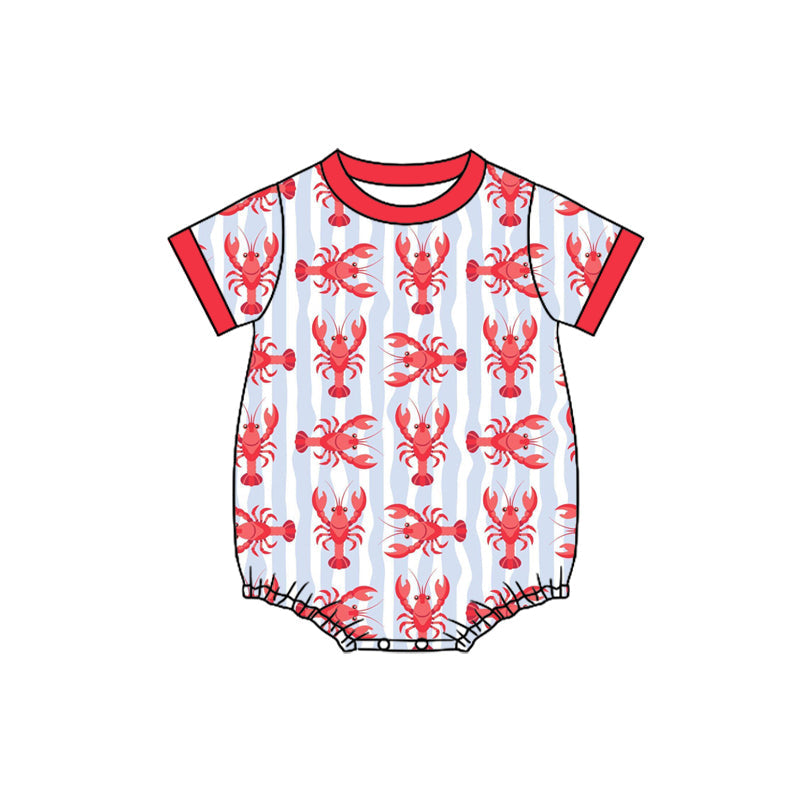 ( Moq 5 ) Preorder Baby Boys Short Sleeves Crayfish Strips Bubble Romper