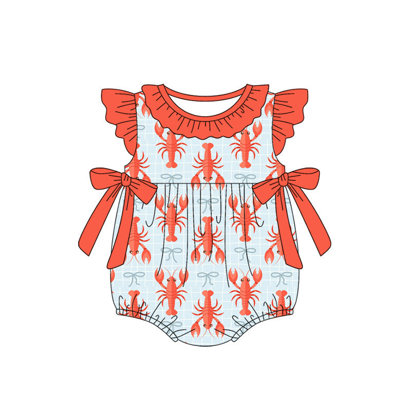 ( Moq 5 ) Preorder Baby Girls Short Sleeves Crayfish Bows Ruffle Bubble Romper