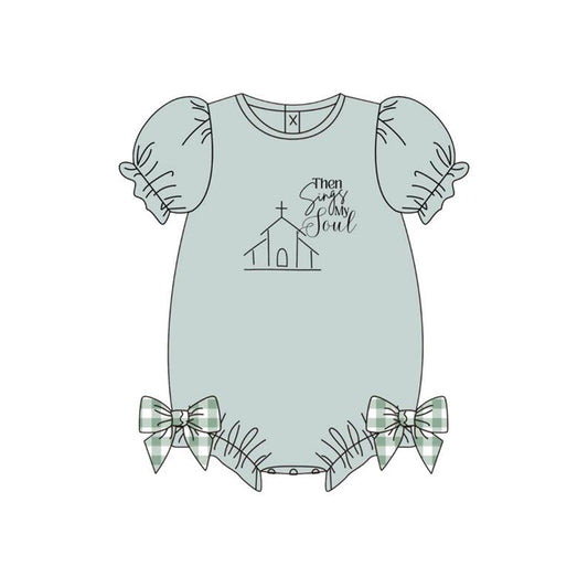 ( Moq 5 ) Preorder Baby Girls Infant Short Sleeves Church Bows Bubble Romper