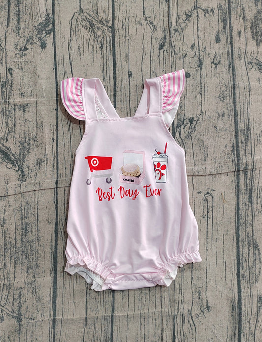 ( No moq ) Preorder Baby Girls Short Sleeves Hamburgers Pink Bubble Romper
