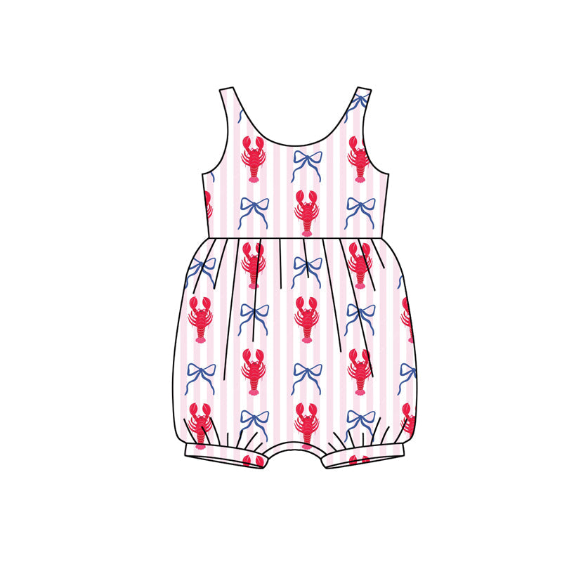 ( Moq 5 ) Preorder Baby Girls Kids Sleeveless Crawfish Bows Stripes Romper