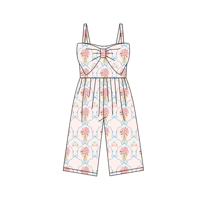 ( Moq 5 ) Preorder Baby Girls Kids Straps Flower Bows Pants Jumpsuit