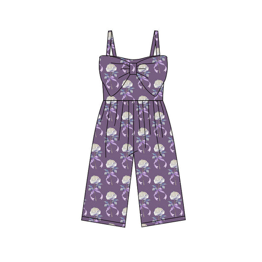 ( Moq 5 ) Preorder Baby Girls Kids Straps Purple Bows Flower Pants Jumpsuit