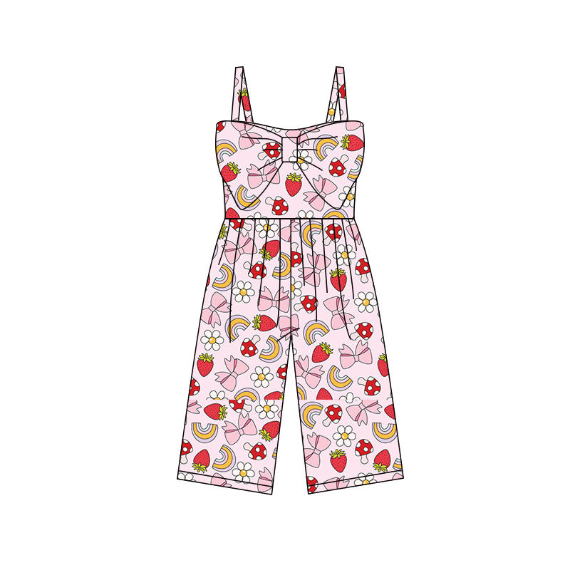 ( Moq 5 ) Preorder Baby Girls Kids Straps Strawberry Flower Bows Pants Jumpsuit