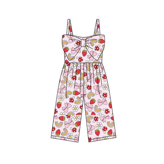 ( Moq 5 ) Preorder Baby Girls Kids Straps Strawberry Flower Bows Pants Jumpsuit