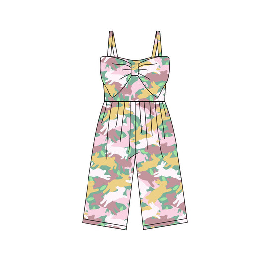 ( Moq 5 ) Preorder Baby Girls Kids Straps Rabbits Easter Camo Bows Pants Jumpsuit