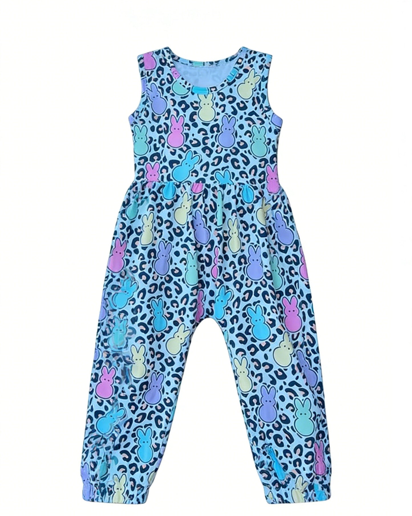 ( Moq 5 ) Preorder Baby Girls Infant Sleeveless Rabbits Leopard Easter Romper