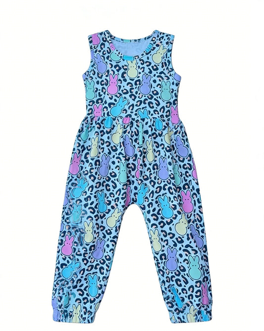 ( Moq 5 ) Preorder Baby Girls Infant Sleeveless Rabbits Leopard Easter Romper