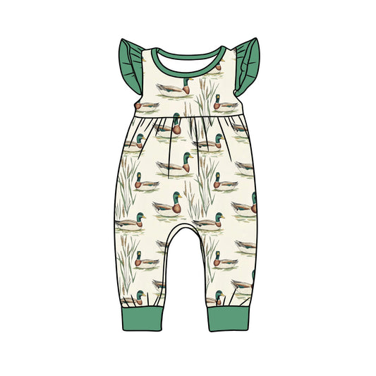 ( Moq 5 ) Preorder Baby Girls Infant Green Short Sleeves Ducks Romper