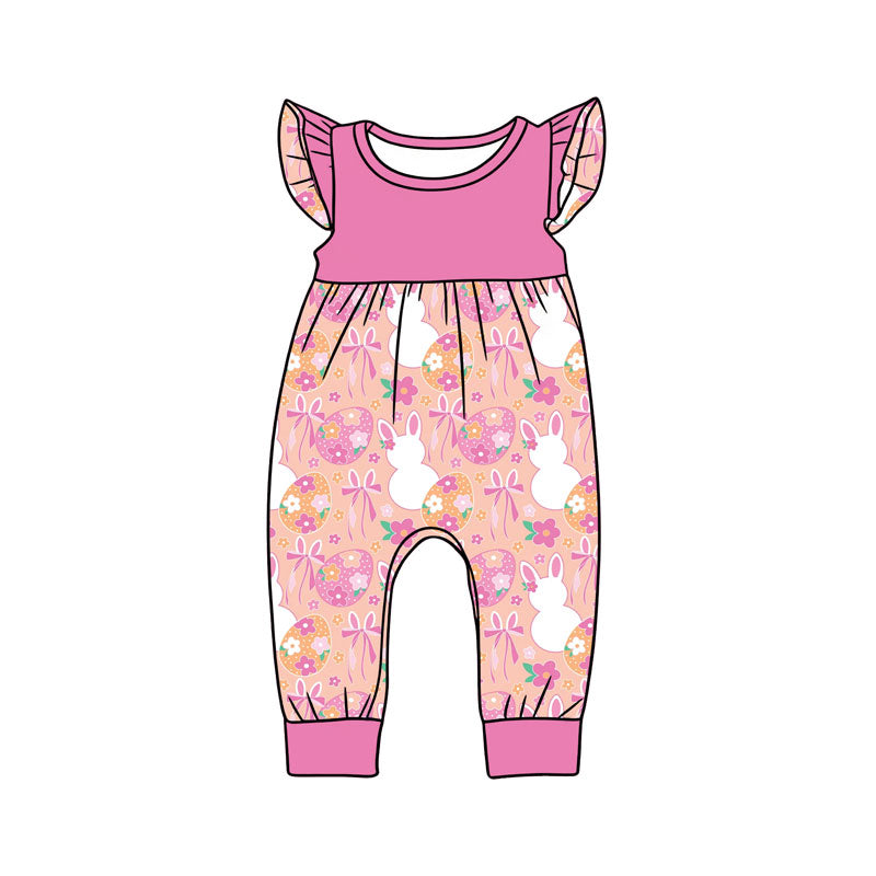 ( Moq 5 ) Preorder Baby Girls Infant Short Sleeves Rabbits Bows Eggs Flower Easter Romper