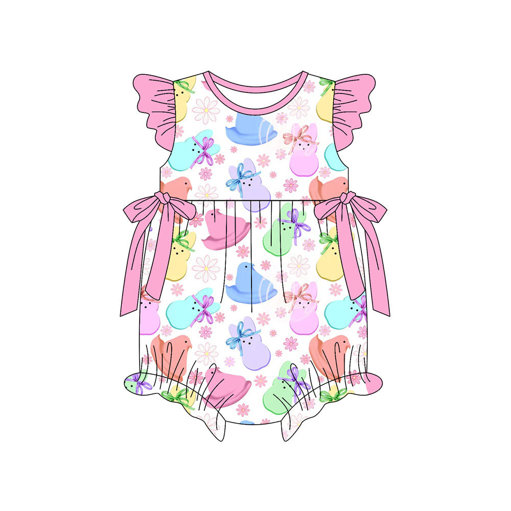 ( Moq 5 ) Preorder Baby Girls Infant Short Sleeves Rabbits Flowers Bows Easter Romper