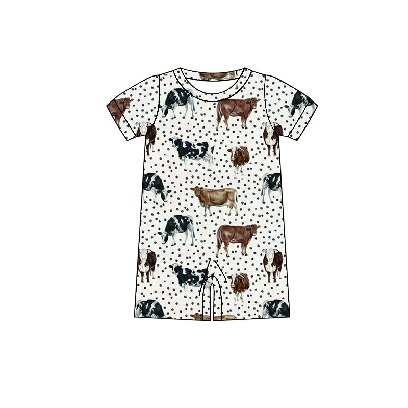 ( Moq 5 ) Preorder Baby Kids Infant Short Sleeves Cows Dots Western Romper