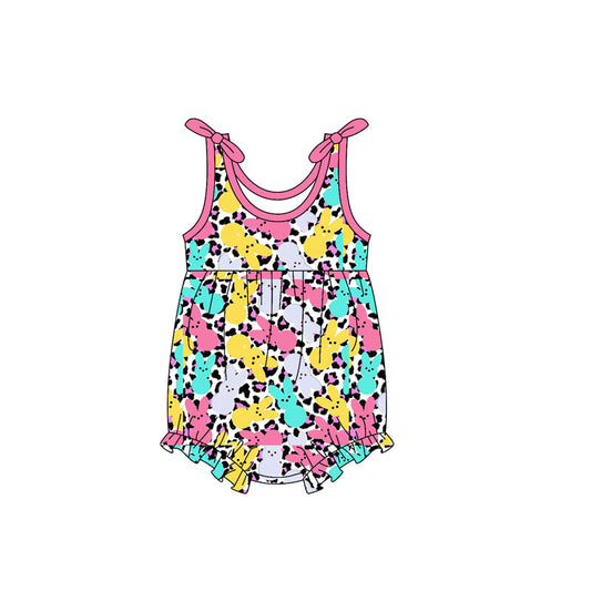 ( Moq 5 ) Preorder Baby Girls Kids Straps Rabbits Leopard Easter Bubble Romper