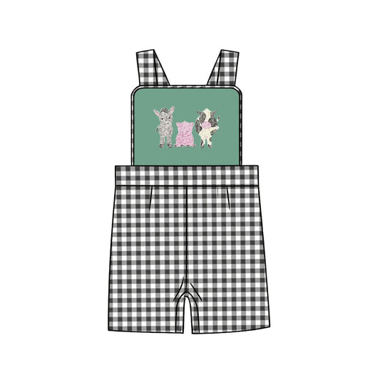 ( Moq 5 ) Preorder Baby Boys Infant Sleeveless Farm Animals Plaid Romper