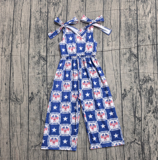 Baby Girls Sleeveless Flags Bows Stars 4th of July Jumpsuit RTS