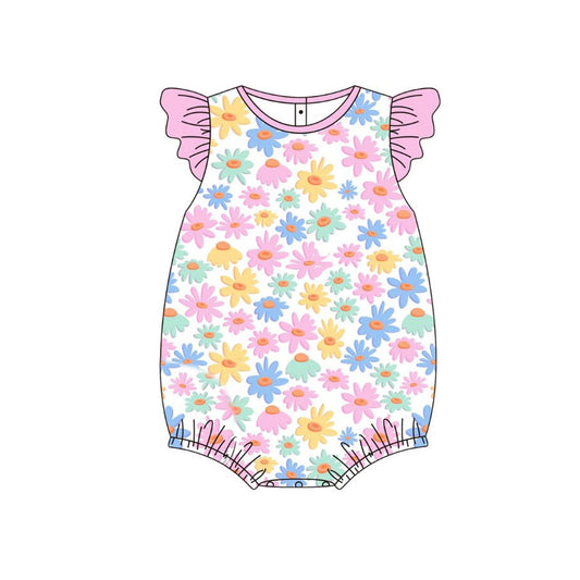 ( Moq 5 ) Preorder Baby Girls Short Sleeves Flower Summer Bubble Romper