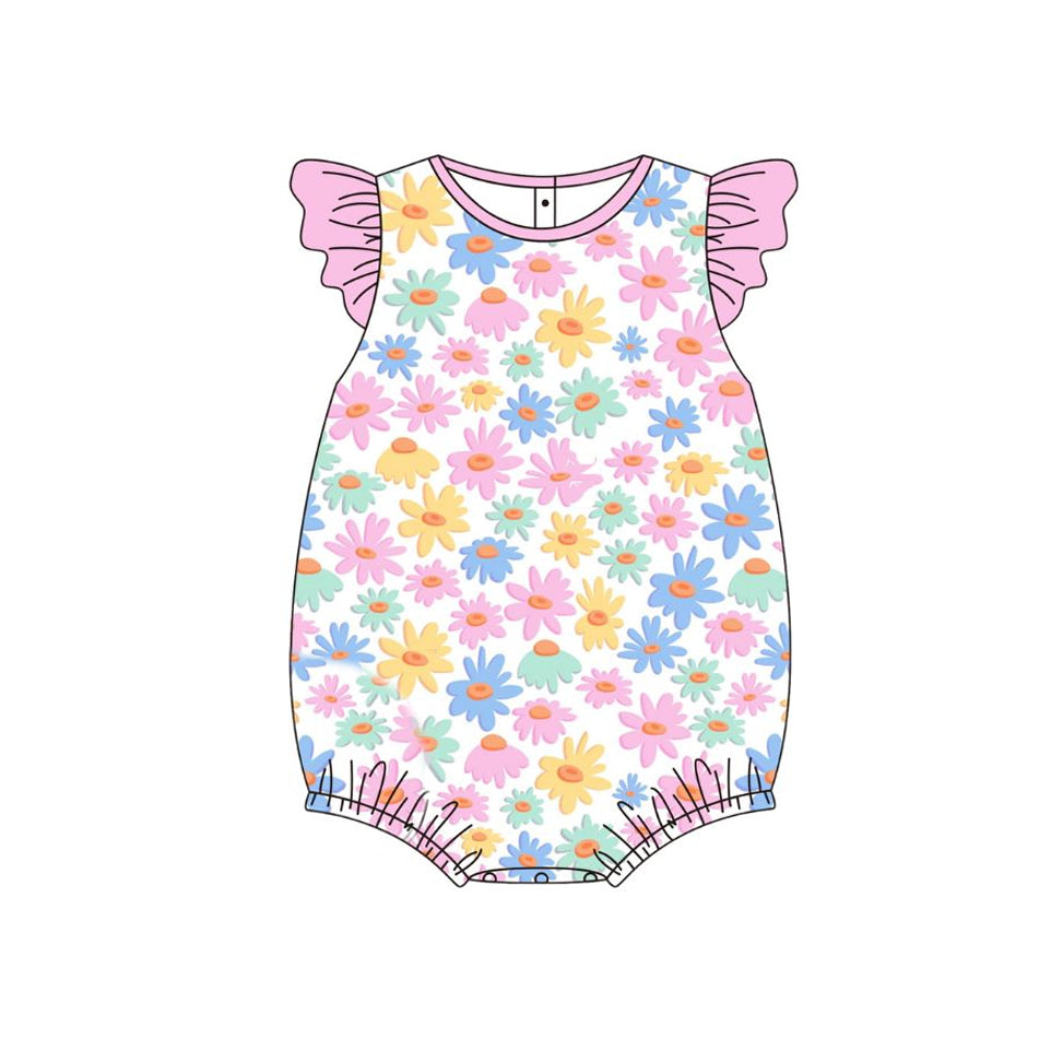 ( Moq 5 ) Preorder Baby Girls Short Sleeves Flower Summer Bubble Romper