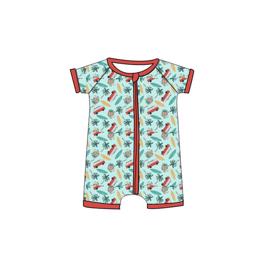 ( Moq 5 ) Preorder Baby Boys Infant Short Sleeves Bus Summer Zipper Romper