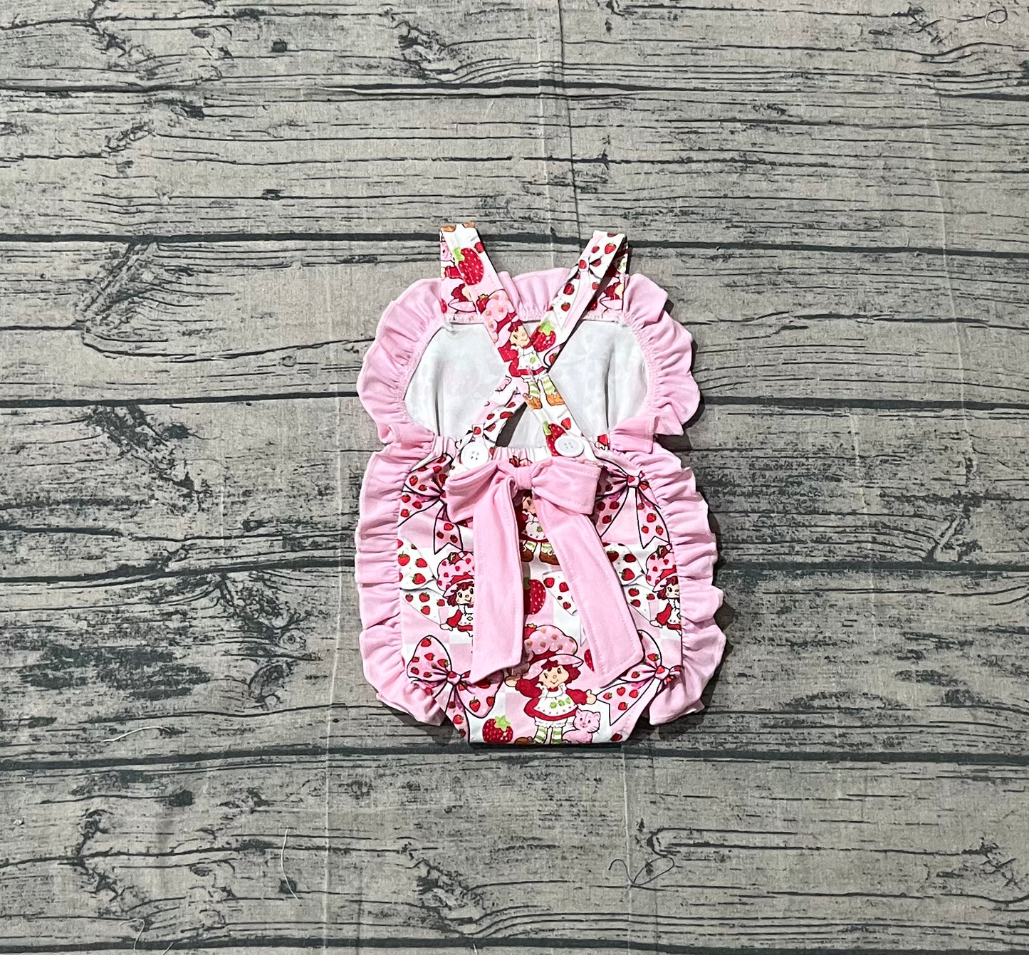 Baby Girls Infant Sleeveless Strawberry Pink Bows Ruffle Romper RTS