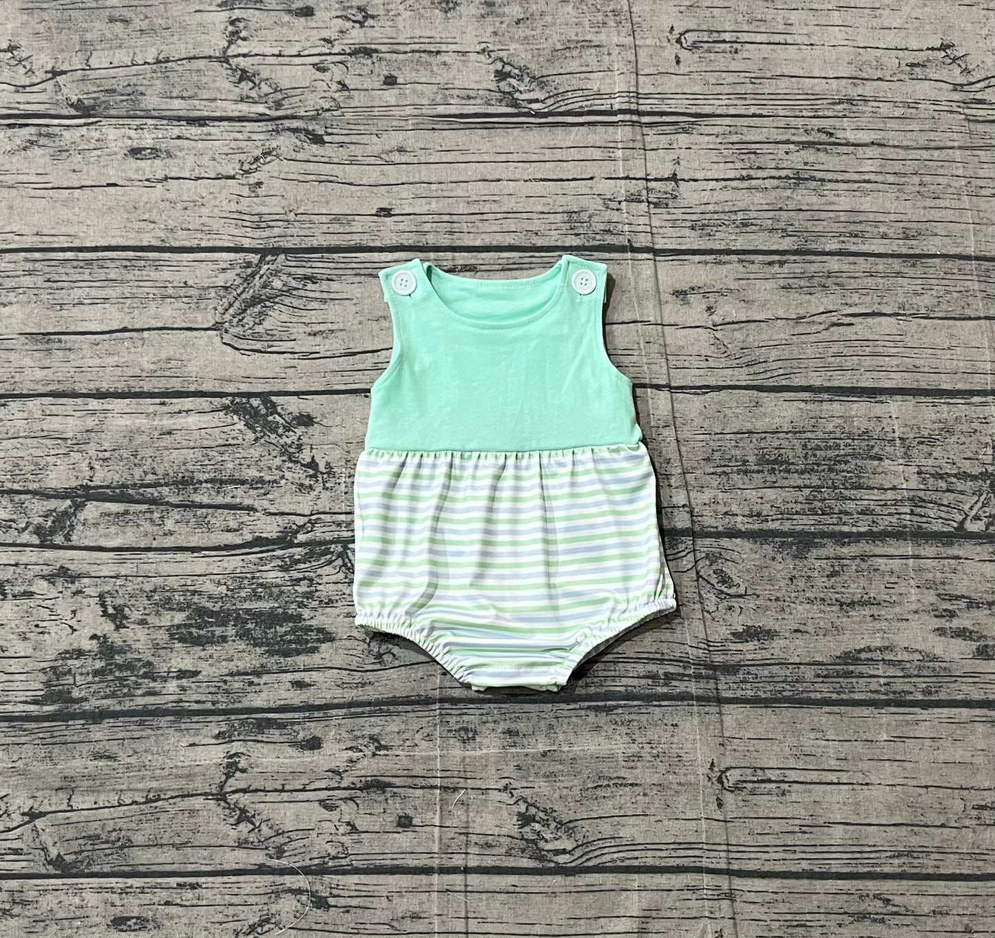 Baby Boys Infant Sleeveless Stripes Green Bubble Romper RTS