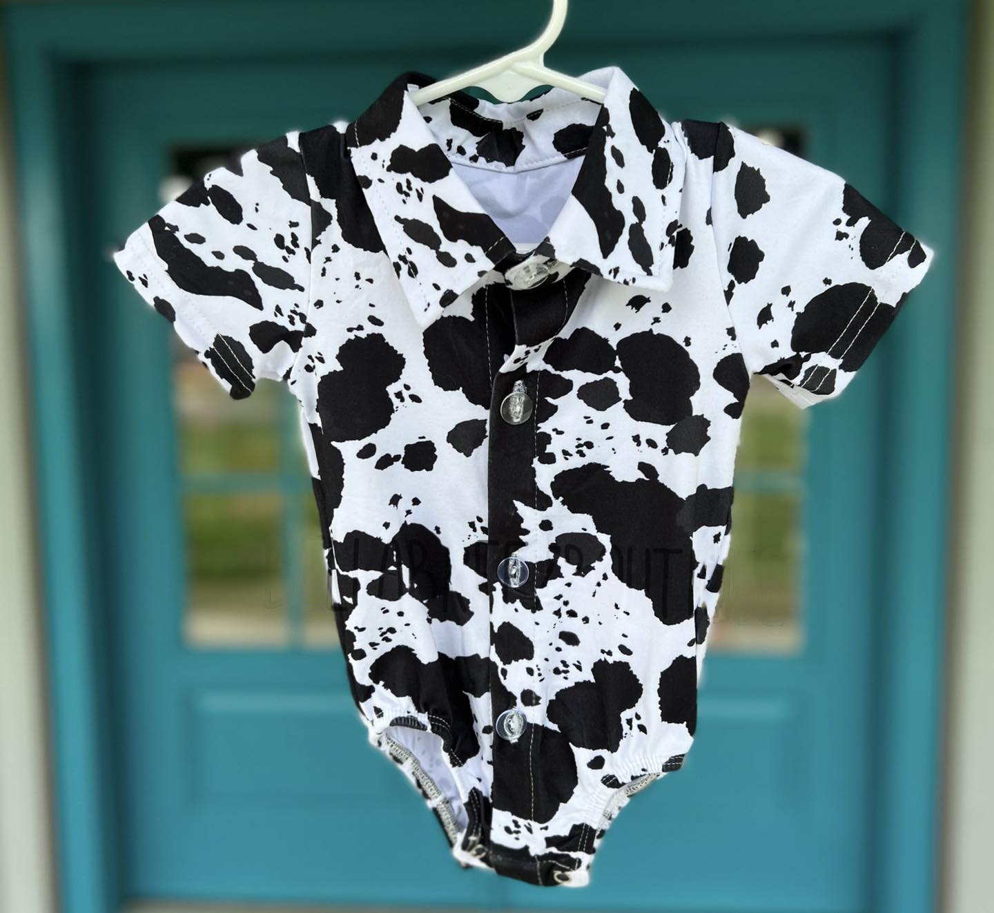 ( Moq 5 ) Preorder Baby Boys Short Sleeves Cow Print Western Buttons Bubble Romper