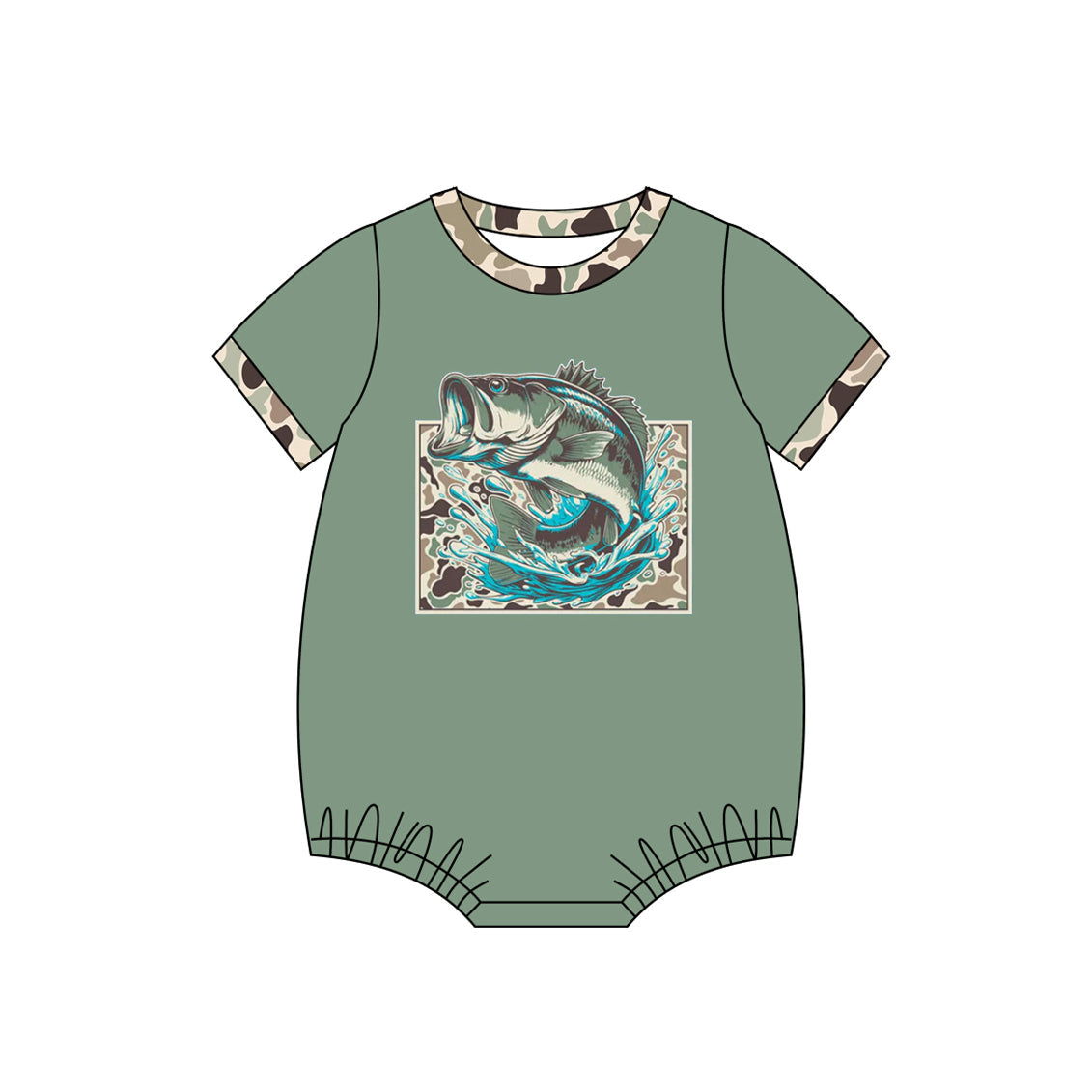 ( Moq 5 ) Preorder Baby Boys Infant Short Sleeves Fish Green Bubble Romper
