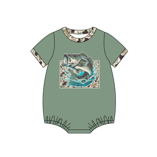 ( Moq 5 ) Preorder Baby Boys Infant Short Sleeves Fish Green Bubble Romper