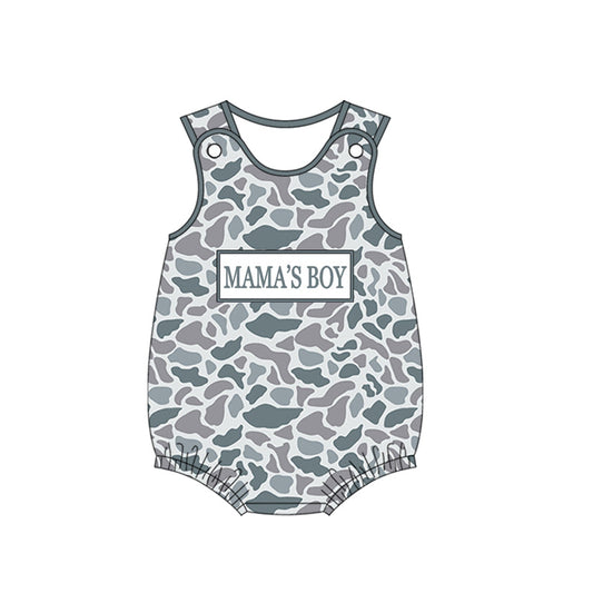 ( Moq 5 ) Preorder Baby Boys Sleeveless Mama's Boy Grey Camo Bubble Romper