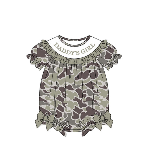 ( Moq 5 ) Preorder Baby Girls Short Sleeves Daddy's Girl Dark Grey Camo Bubble Romper