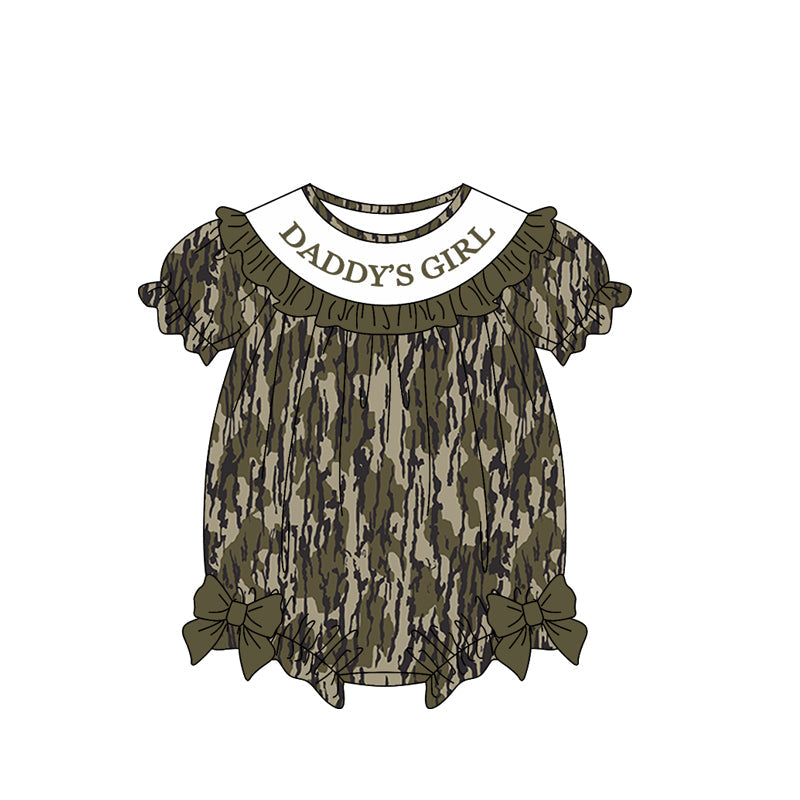 ( Moq 5 ) Preorder Baby Girls Short Sleeves Daddy's Girl Camo Bubble Romper