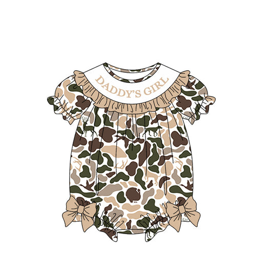 ( Moq 5 ) Preorder Baby Short Sleeves Daddy's Girl Ducks Deer Dogs Camo Bows Bubble Romper