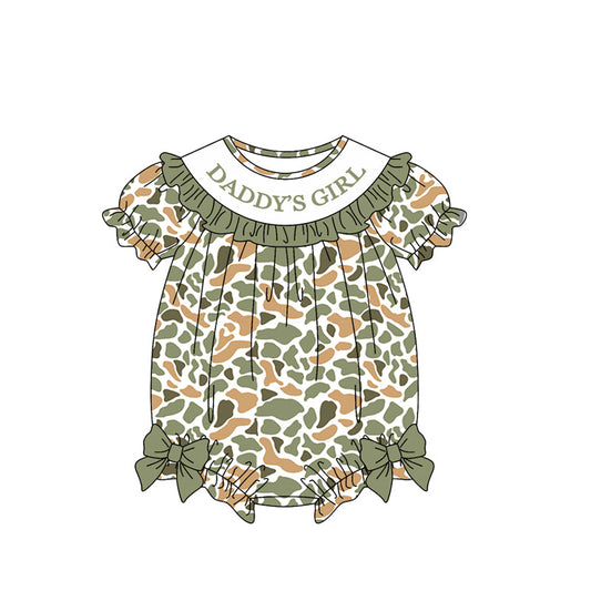 ( Moq 5 ) Preorder Baby Girls Short Sleeves Daddy's Girl Orange Green Camo Bubble Romper